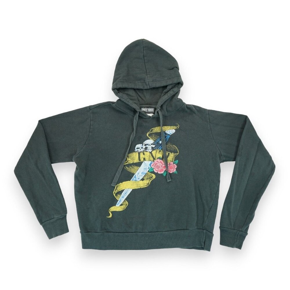 Guns N' Roses x Cotton‎ On Women Sweatshirt Medium Black Cropped Hoodie Graphic